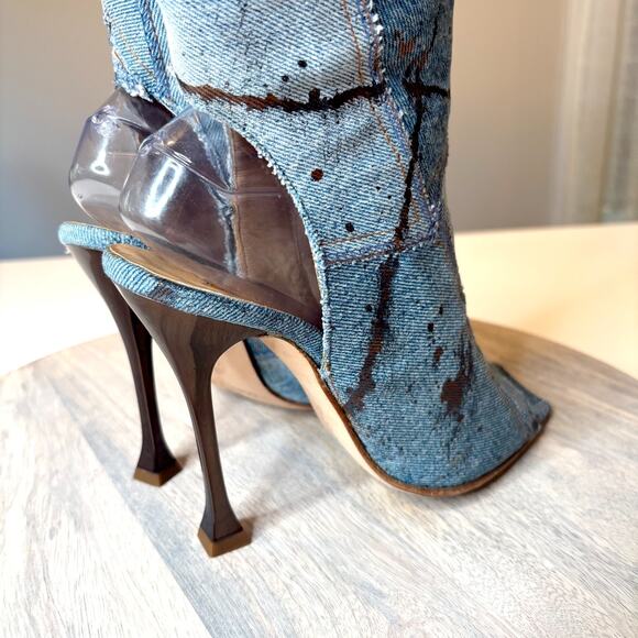 Gianmarco Lorenzi Women's Distressed Denim Boots Heels EU Size 39 US Size 8.5 - Picture 7 of 13